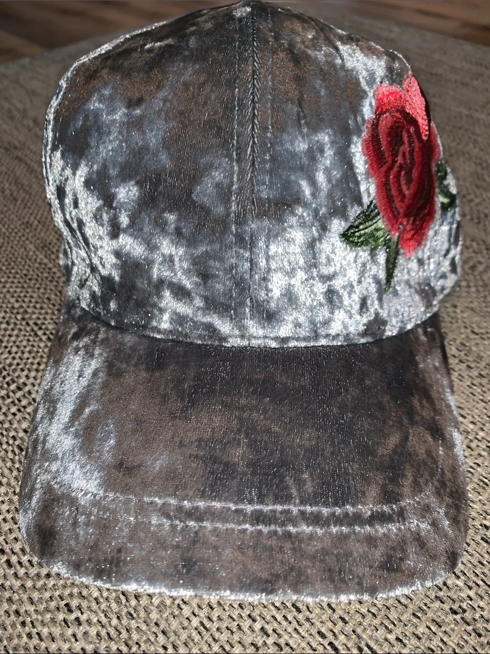 David and Young Crushed velvet grey hat with large embroidered rose NEW